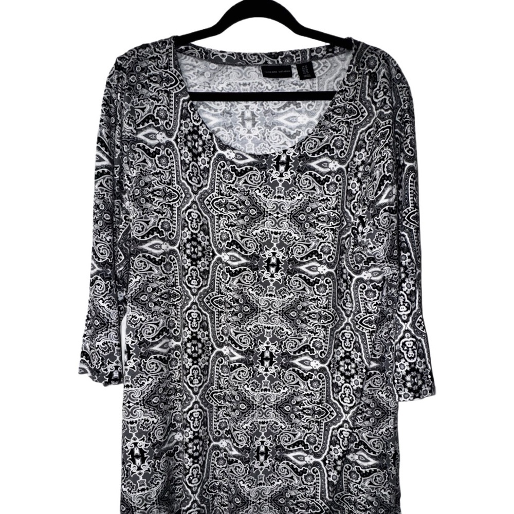 Adrienne Vittadini Black and White Patterned Women's Top 1X